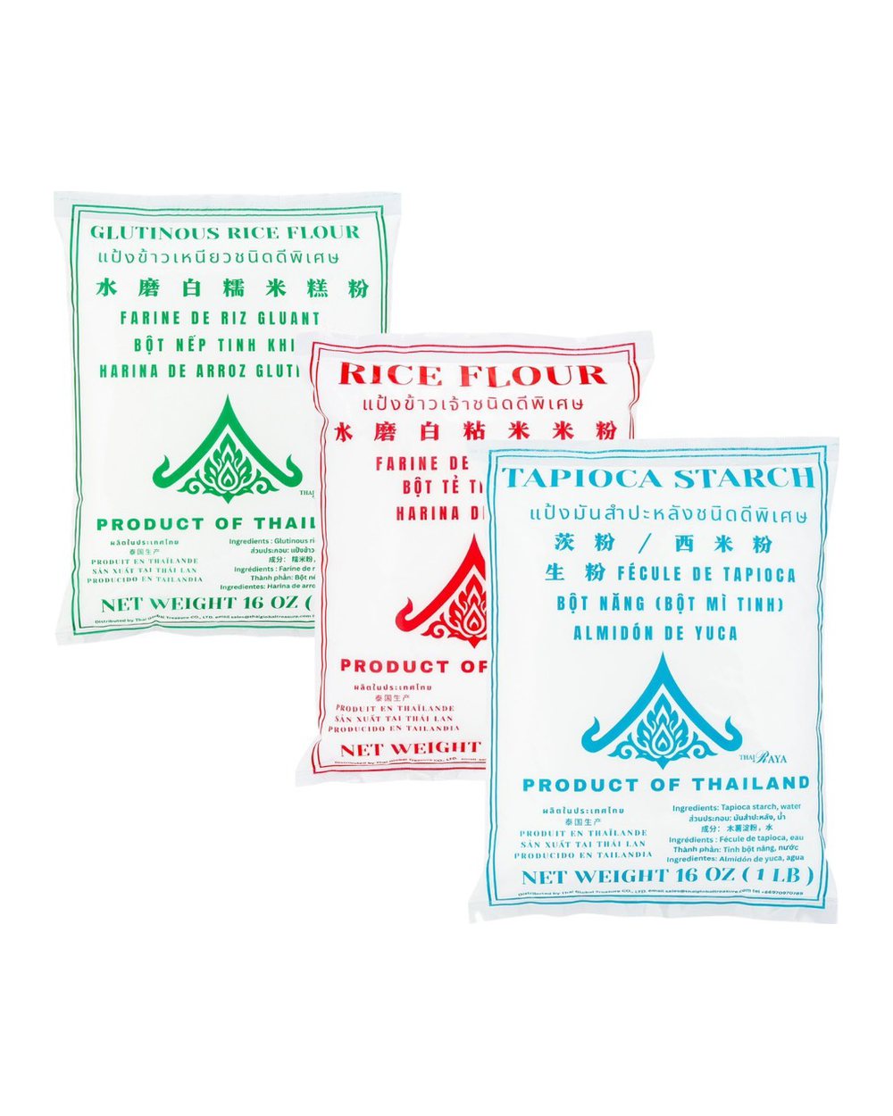 Thai flours — rice flour, glutinous rice flour and tapioca starch