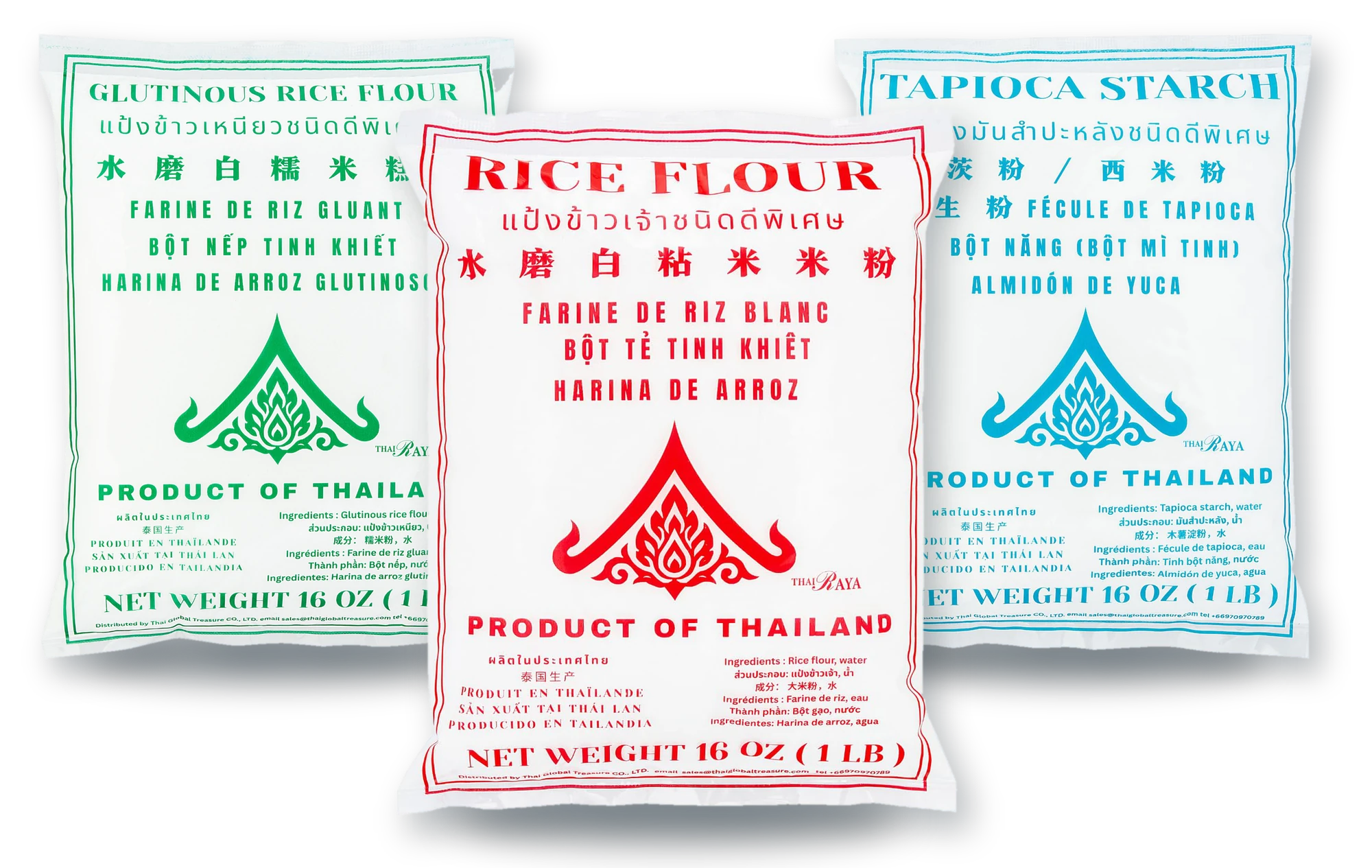 Thairaya glutinous rice flour, rice flour and tapioca starch